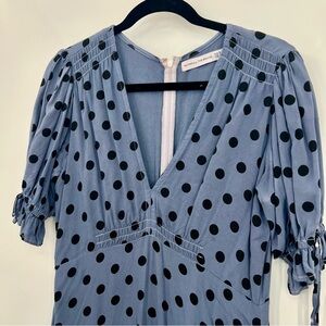 Faithfull the Brand Slate Blue Polka Dot Midi Dress